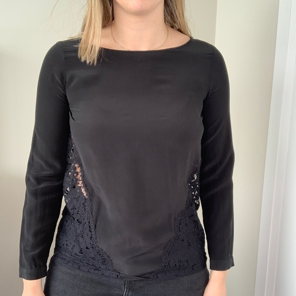 Club Monaco 100% Silk laced long sleeve blouse - Picture 2 of 2